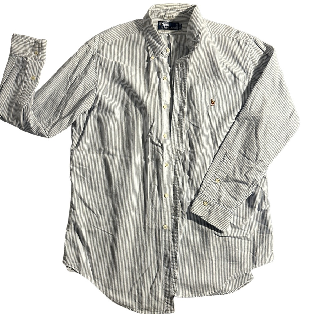 Polo by Ralph Lauren Men's Pinstripe Button Down Shirt - Baby blue and White